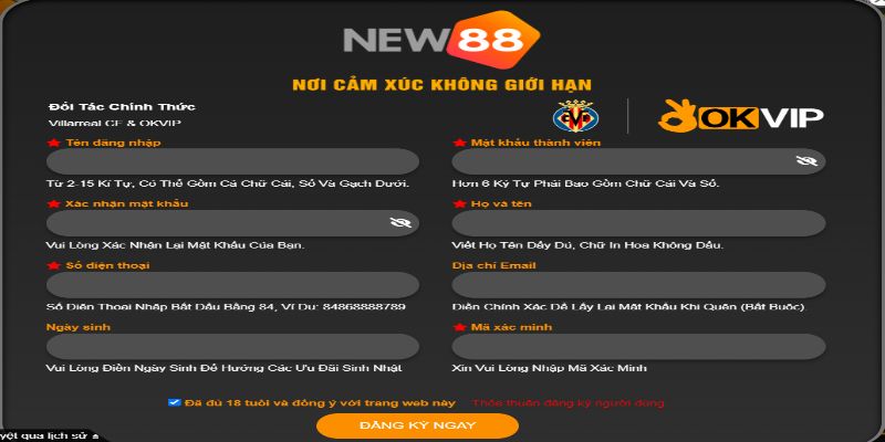 Đăng ký tài khoản casino New88 đơn giản